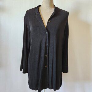 Chico's Travelers Women's Size 2(12-14) Black Long Sleeve Slinky Button Down Top